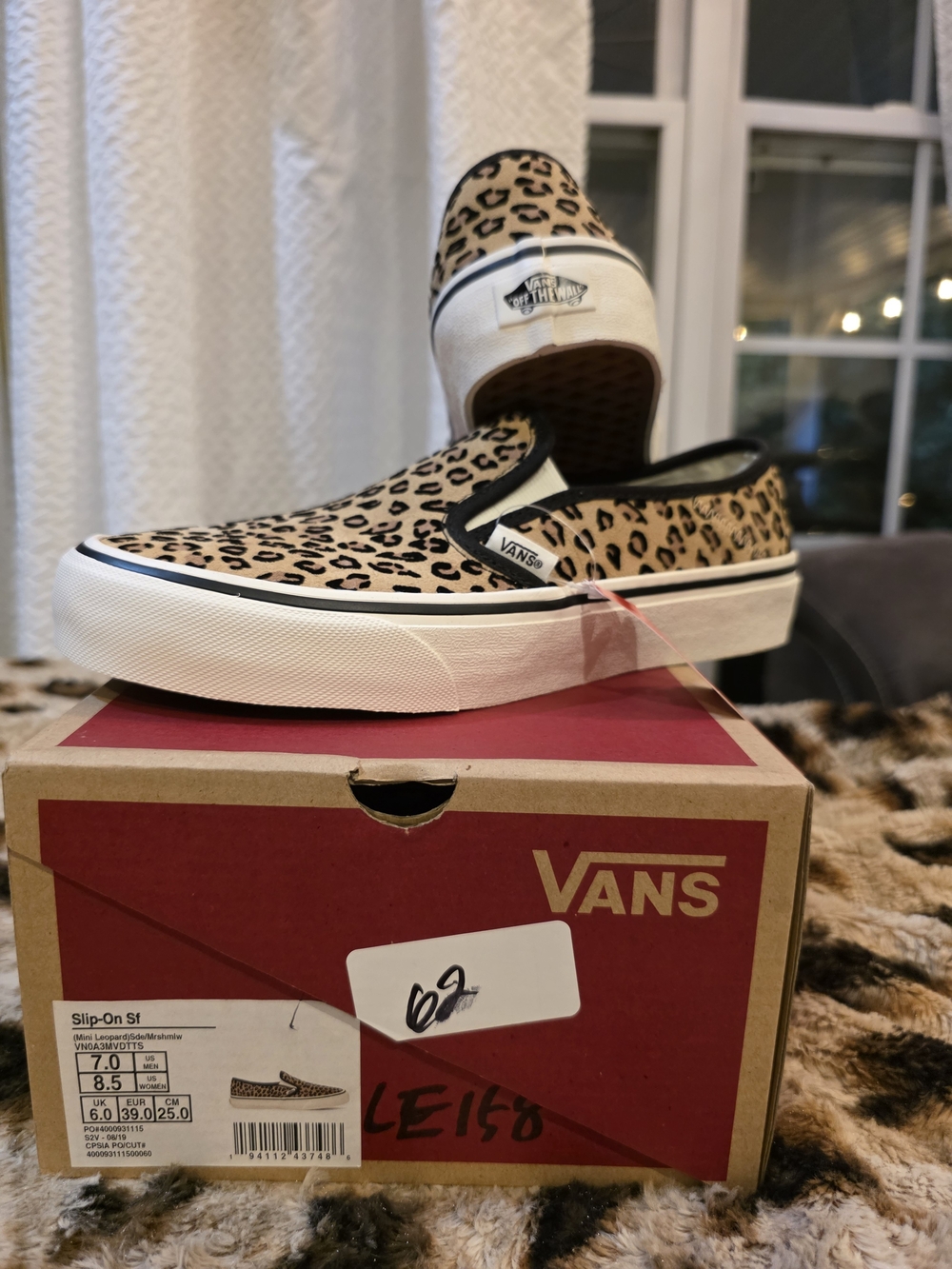 Vans Kids Leopard Print Slip-On Sneakers in Tan and Black